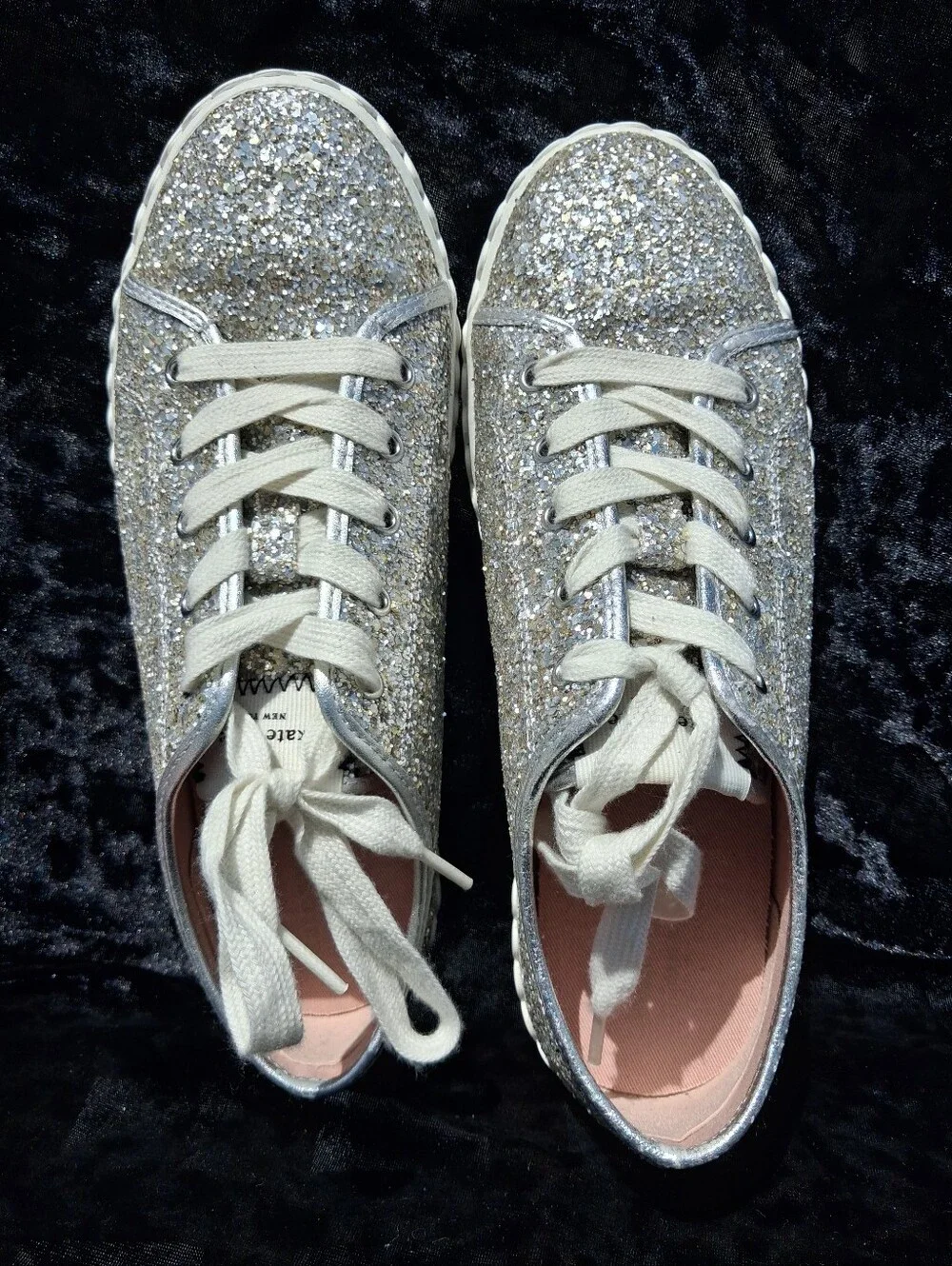 Kate Spade New York Vale Silver Glitter Lace Up Fashion Sneakers Size 7.5